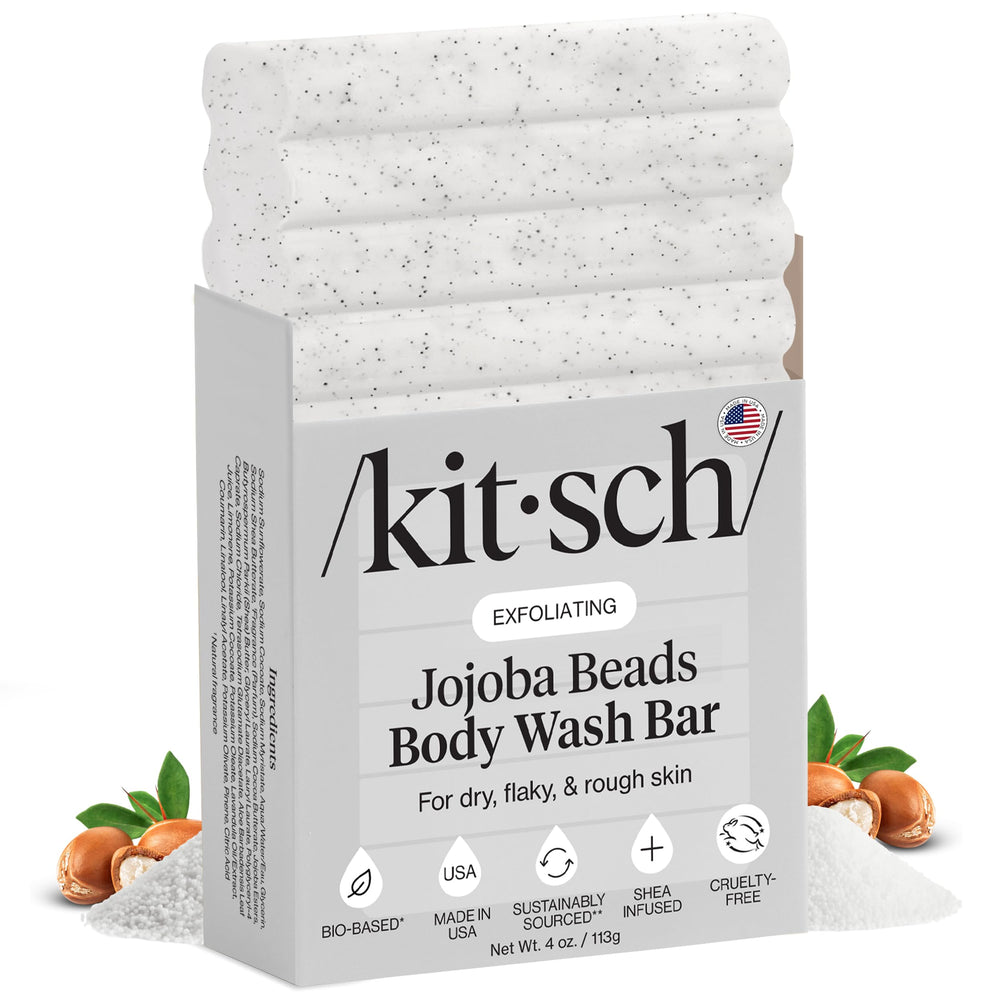Kitsch jojoba beads exfoliating body wash bar close-up showing smooth texture for refreshed skin