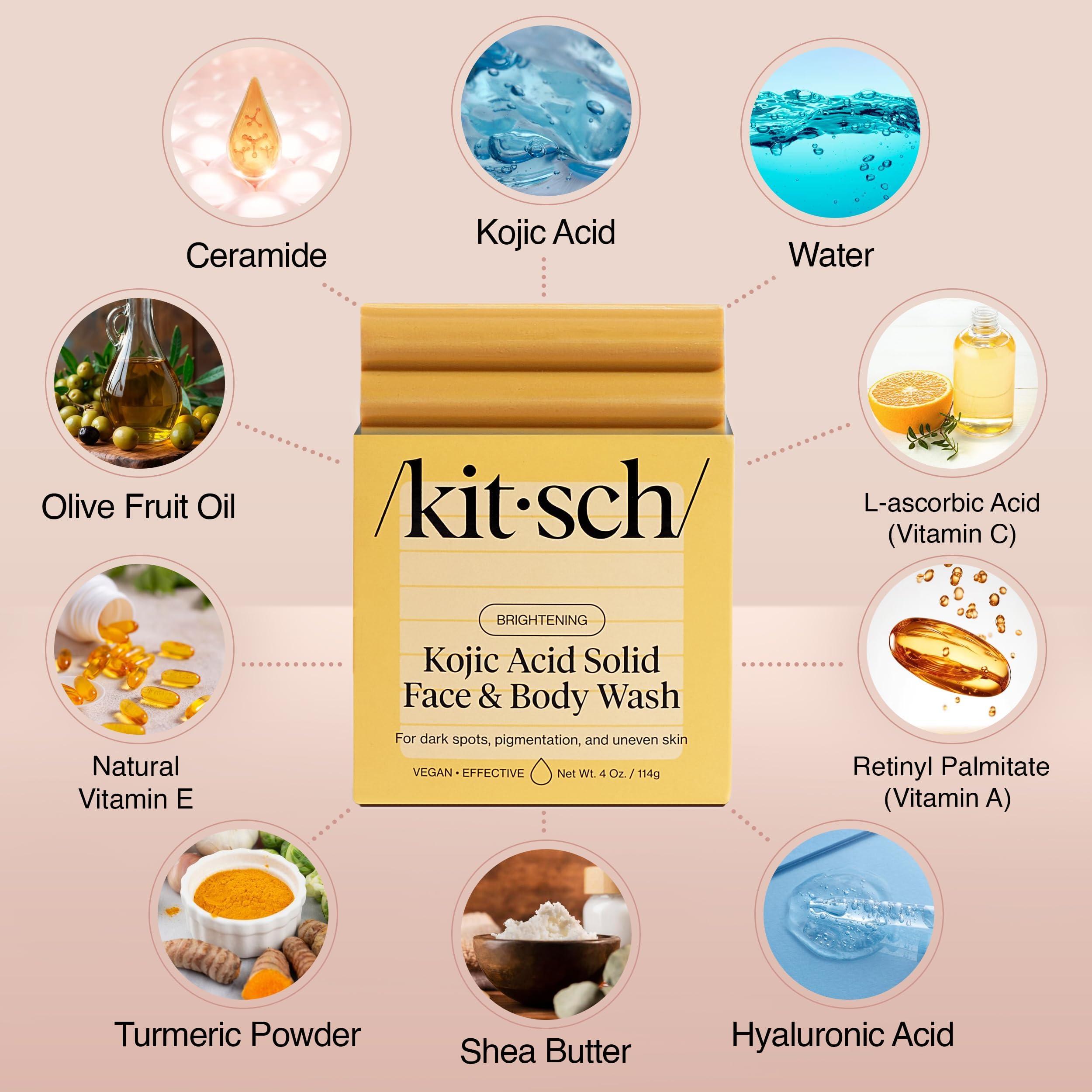 Kitsch Kojic Acid Soap turmeric swirls highlight natural glow and antioxidant support