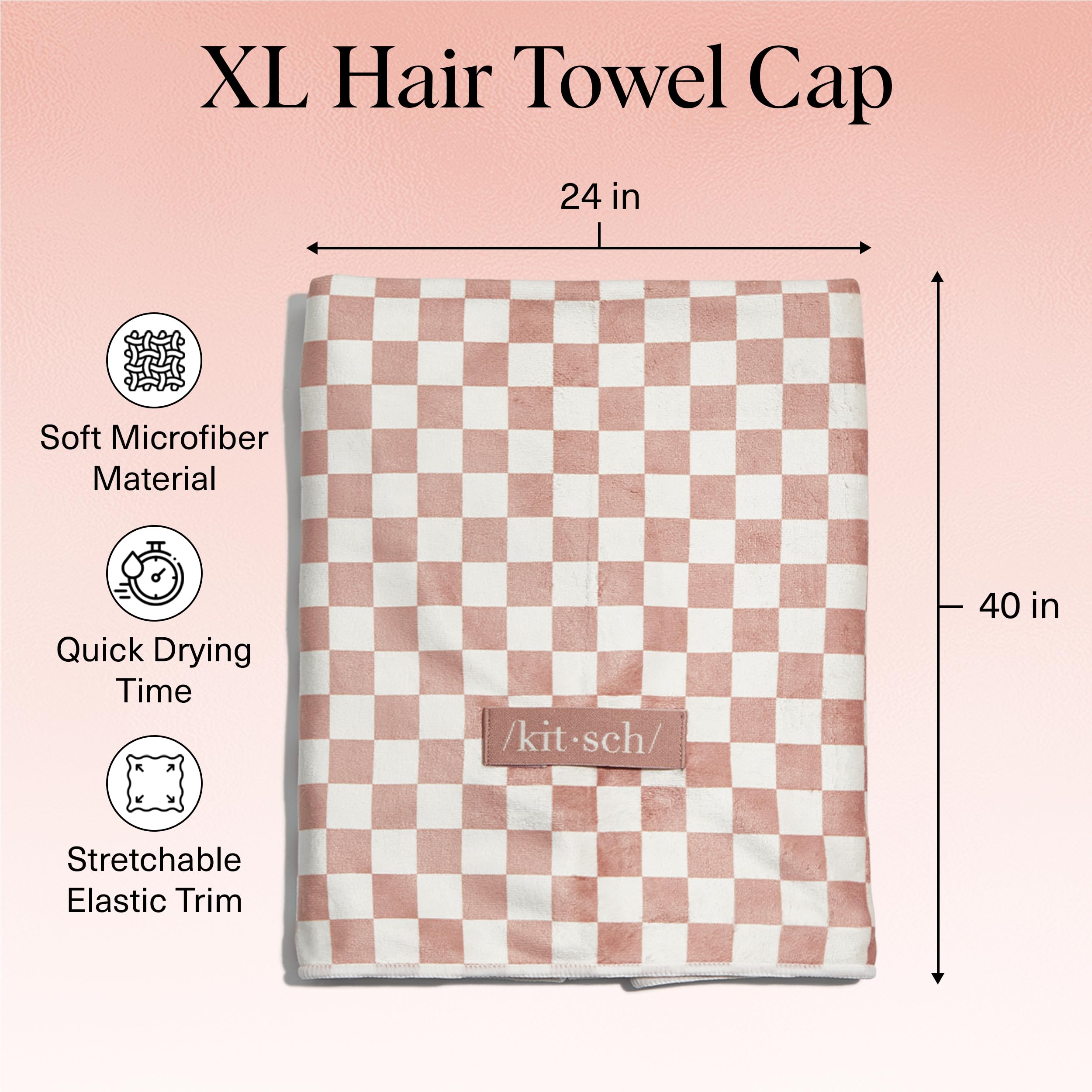 Kitsch Love & Comfort microfiber towel highlights ultra-absorbent, gentle hair drying.