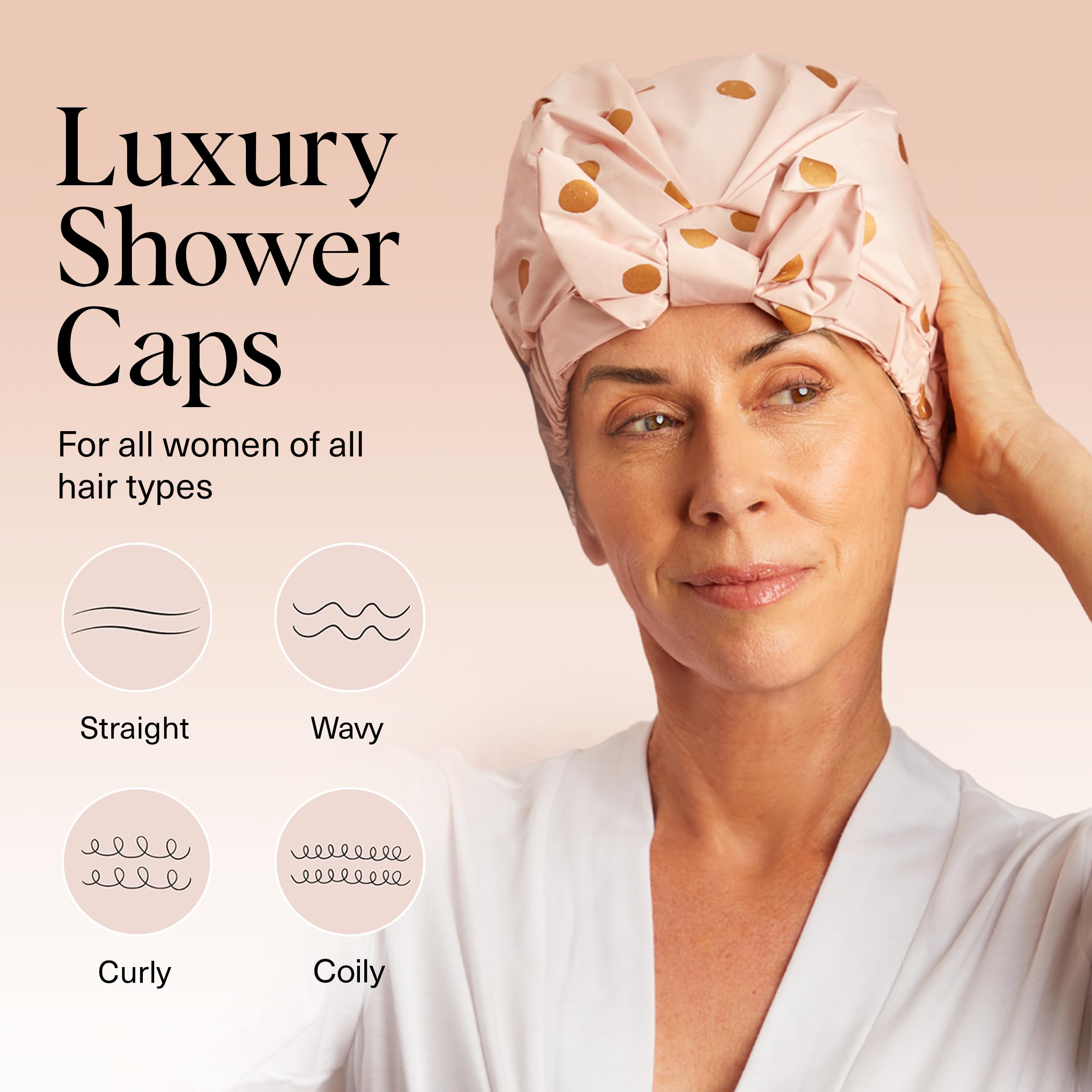Kitsch Luxury Shower Cap with non-slip grip keeps cap in place during showers.
