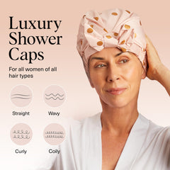 Kitsch Luxury Shower Cap with non-slip grip keeps cap in place during showers.