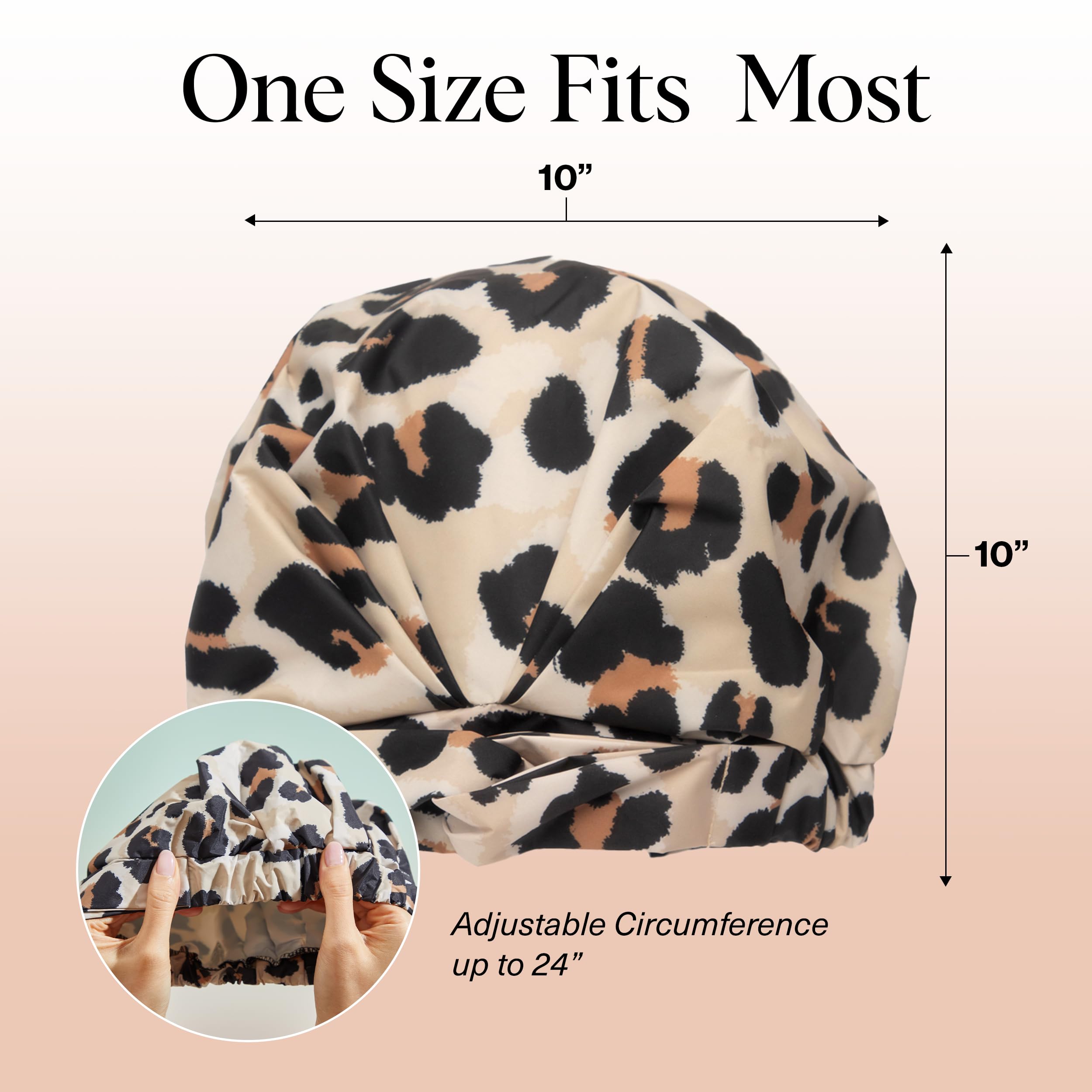 Kitsch luxury shower cap large-fit image demonstrates versatile use for men and women.