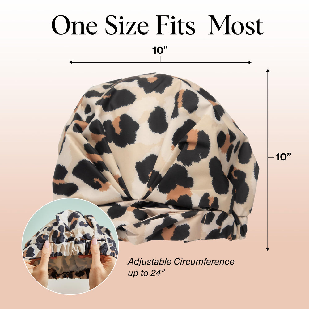 Kitsch luxury shower cap large-fit image demonstrates versatile use for men and women.