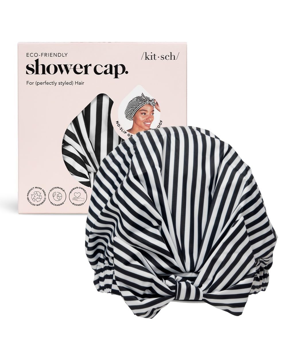 Kitsch Luxury Shower Cap Stripe packaging, premium gifting presentation