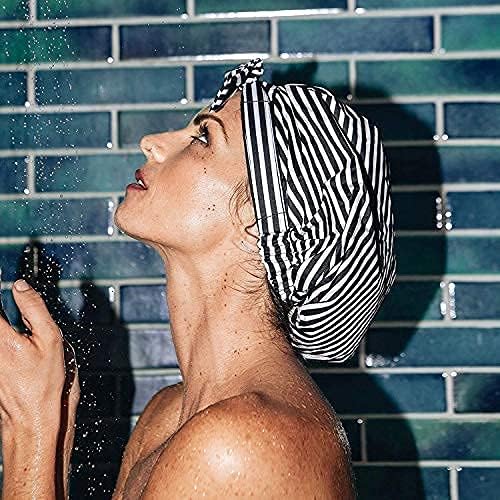 Kitsch Luxury Shower Cap Stripe waterproof material keeps hair dry and protected post-shower
