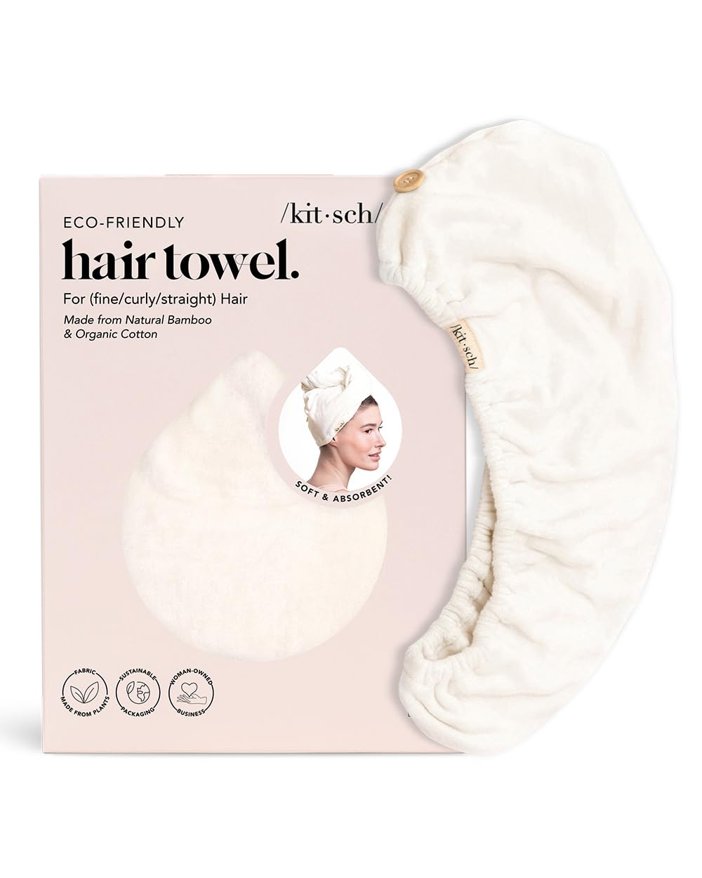 Kitsch microfiber hair towel wrap 5x faster absorption demonstrates quick-drying potential.