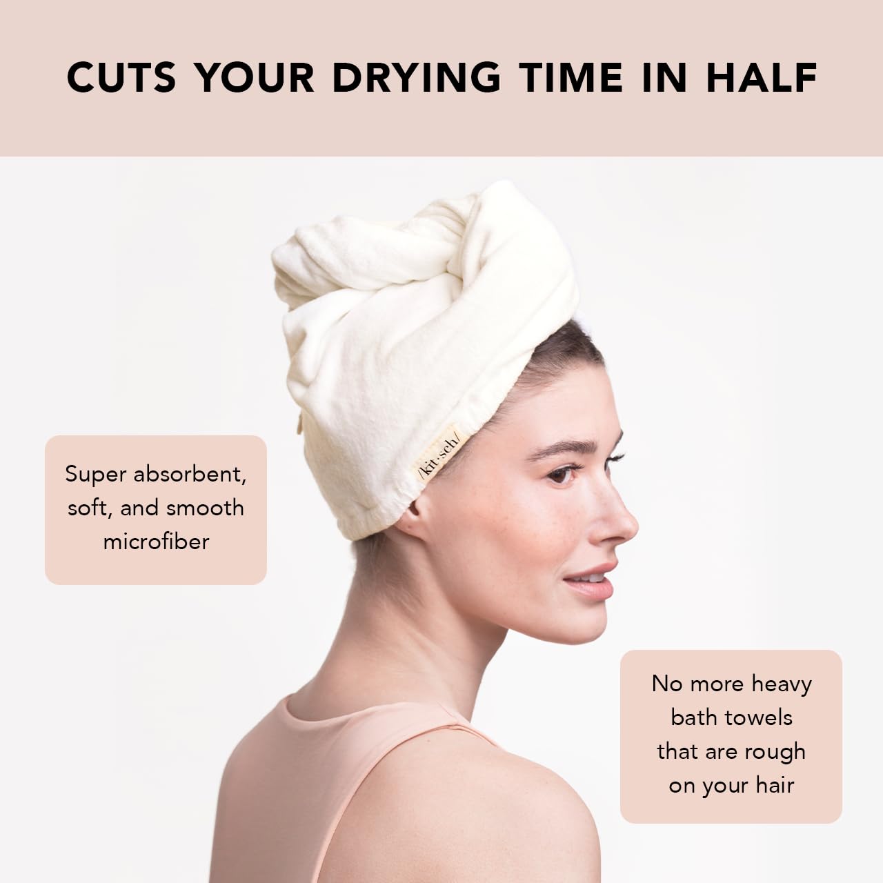 Kitsch microfiber hair towel wrap long-hair use showing wrap-around styling.