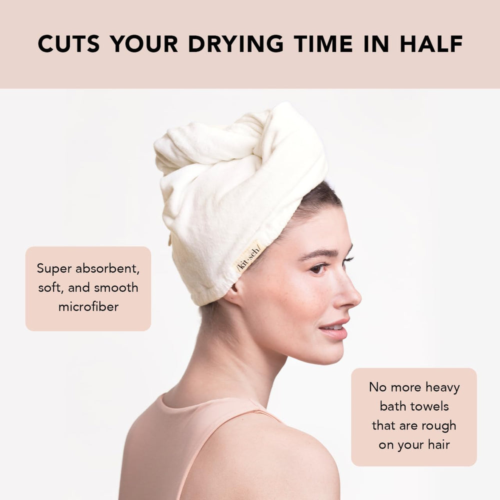 Kitsch microfiber hair towel wrap long-hair use showing wrap-around styling.