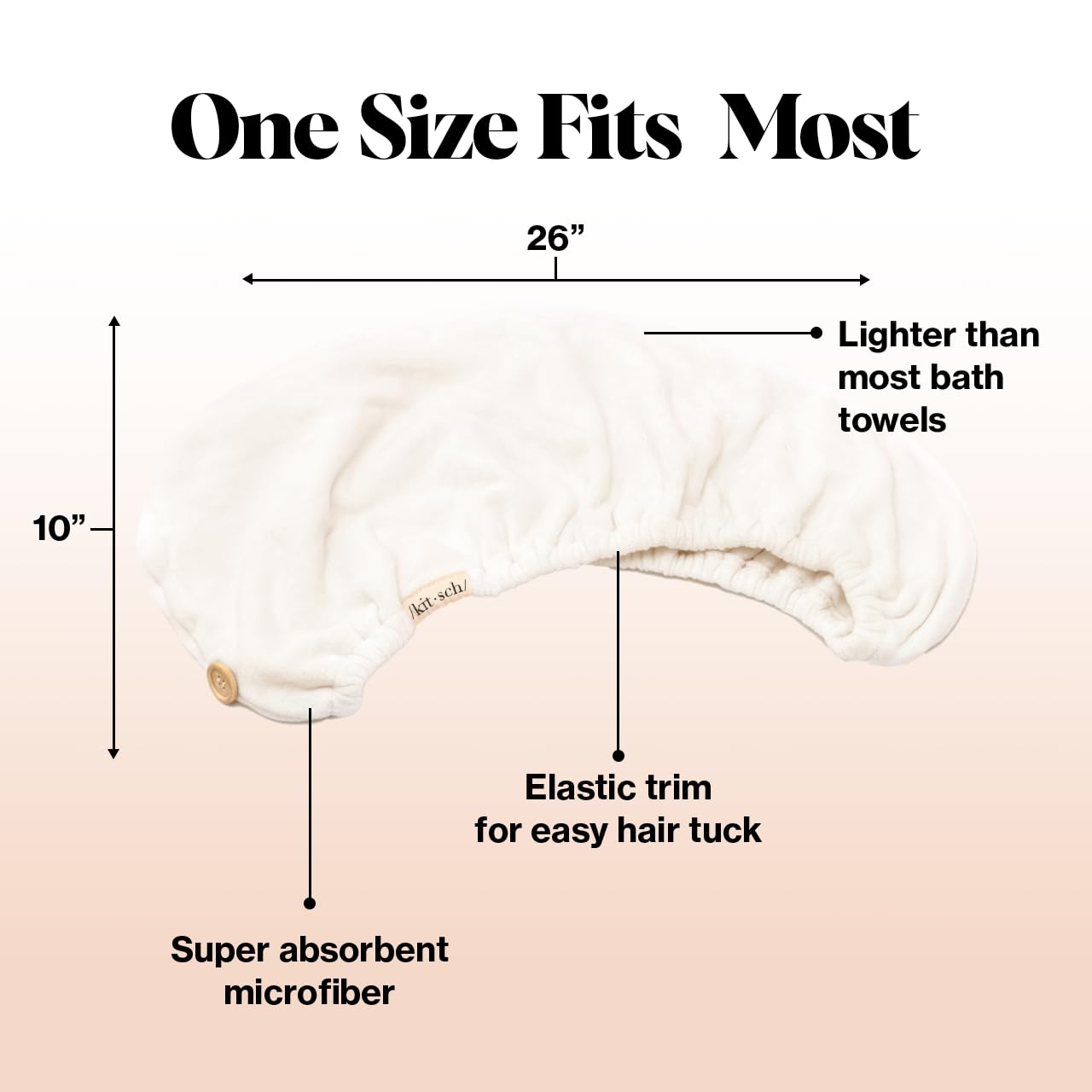 Kitsch microfiber hair towel wrap quick-dry test image suggests time-saving benefits after shower.