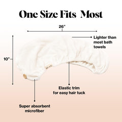 Kitsch microfiber hair towel wrap quick-dry test image suggests time-saving benefits after shower.