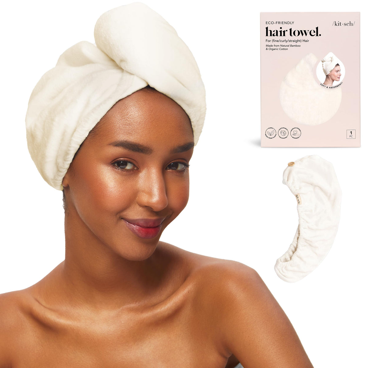 Kitsch microfiber hair towel wrap ultra-soft closeup shows luxe texture and fast moisture absorption.