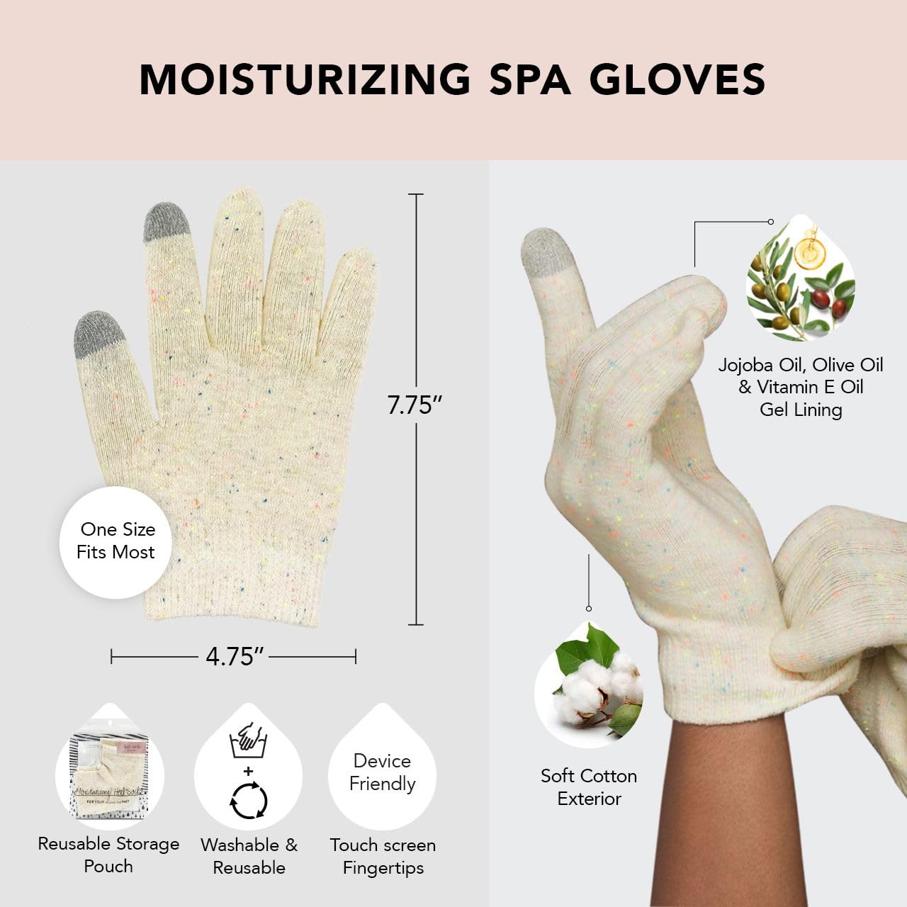 Kitsch Moisturizing Gloves Overnight on hand demonstrates cozy overnight hydration.