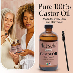 Kitsch Organic Castor Oil bottle pour demonstrates easy application for lashes and brows