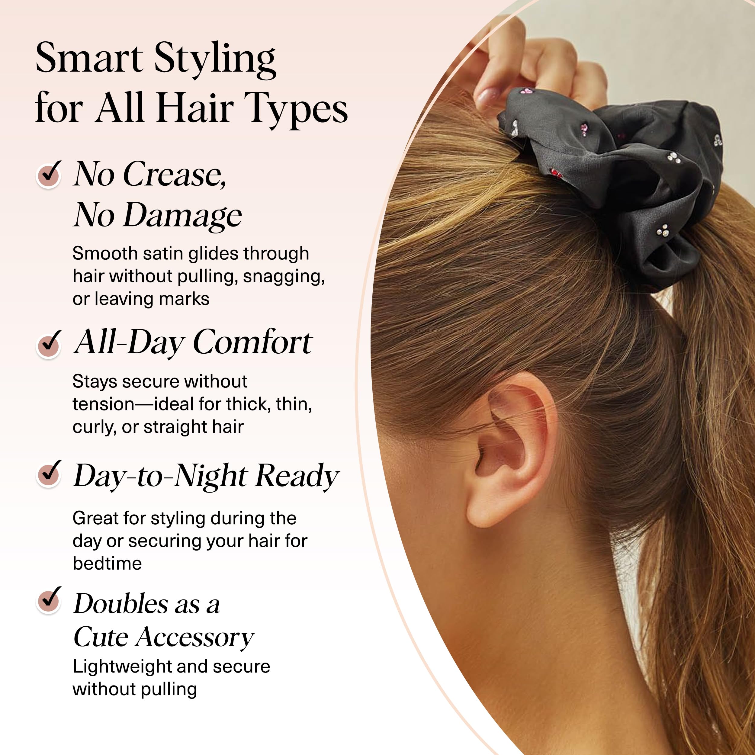 Kitsch recycled fabric scrunchie texture detail emphasizes eco-friendly softness.