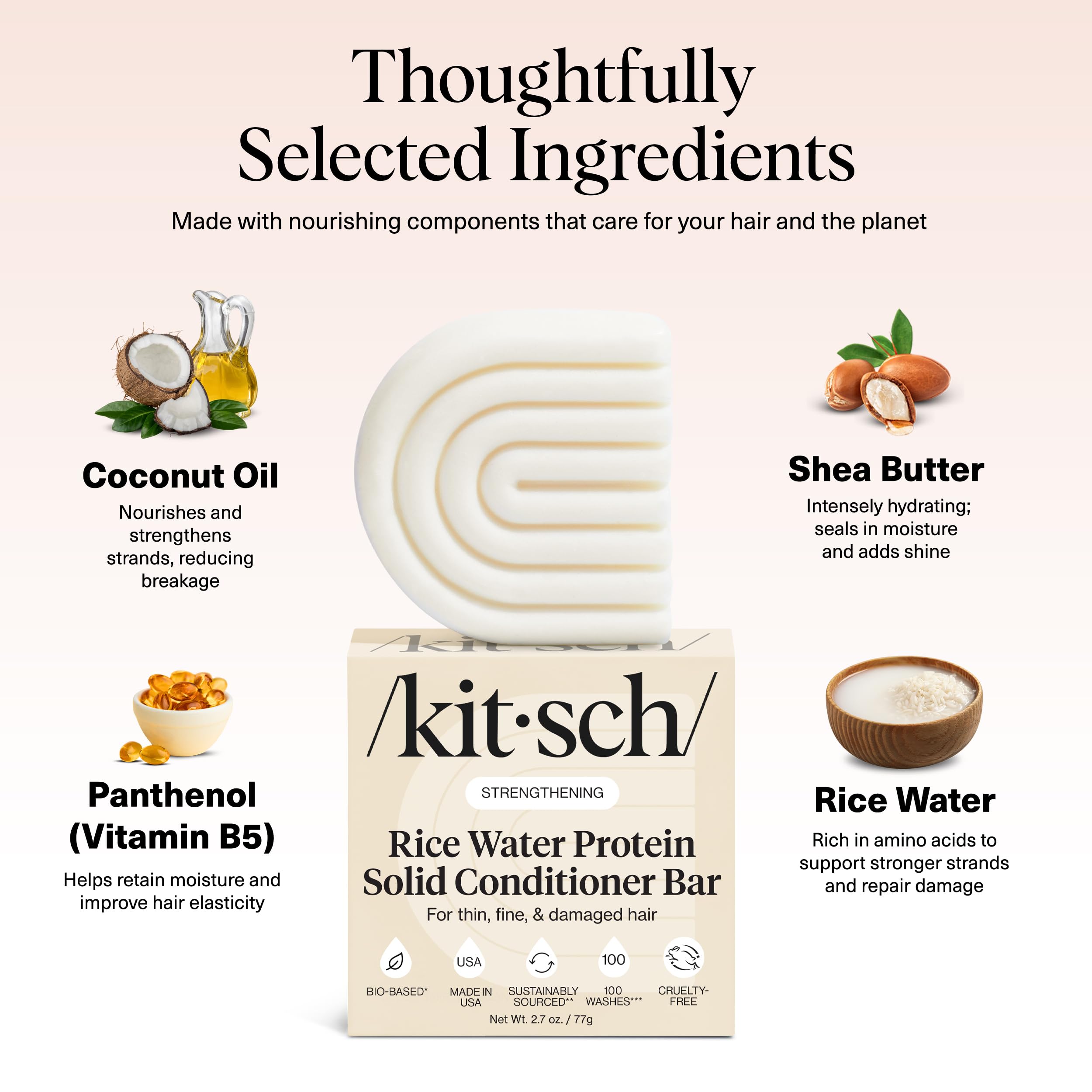 Kitsch Rice Water Conditioner Bar helps smooth frizz for a healthier-looking finish.