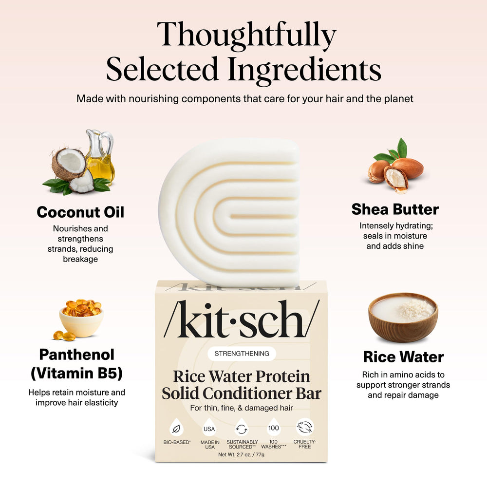 Kitsch Rice Water Conditioner Bar helps smooth frizz for a healthier-looking finish.