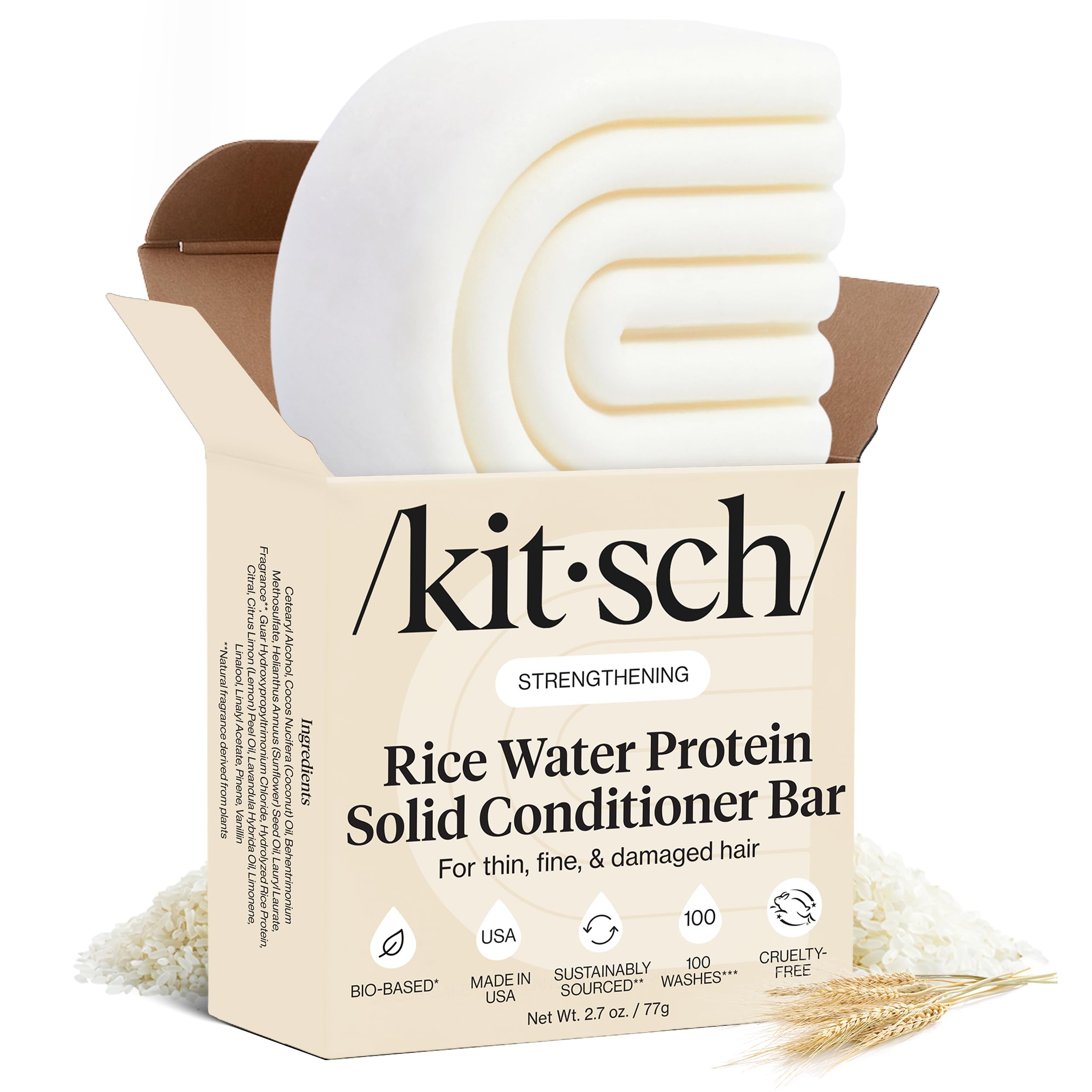 Kitsch Rice Water Conditioner Bar packaging designed for travel and on-the-go maintenance.