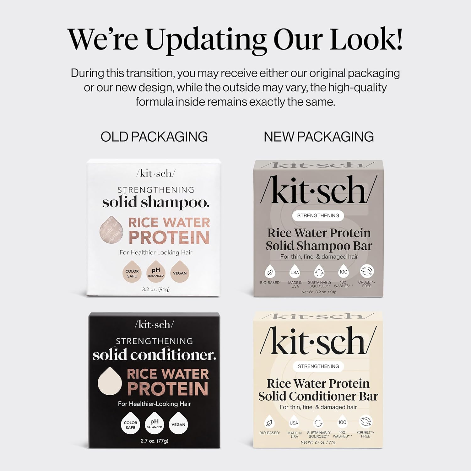 Kitsch rice water conditioner-bar close-up highlights detangling and natural shine.