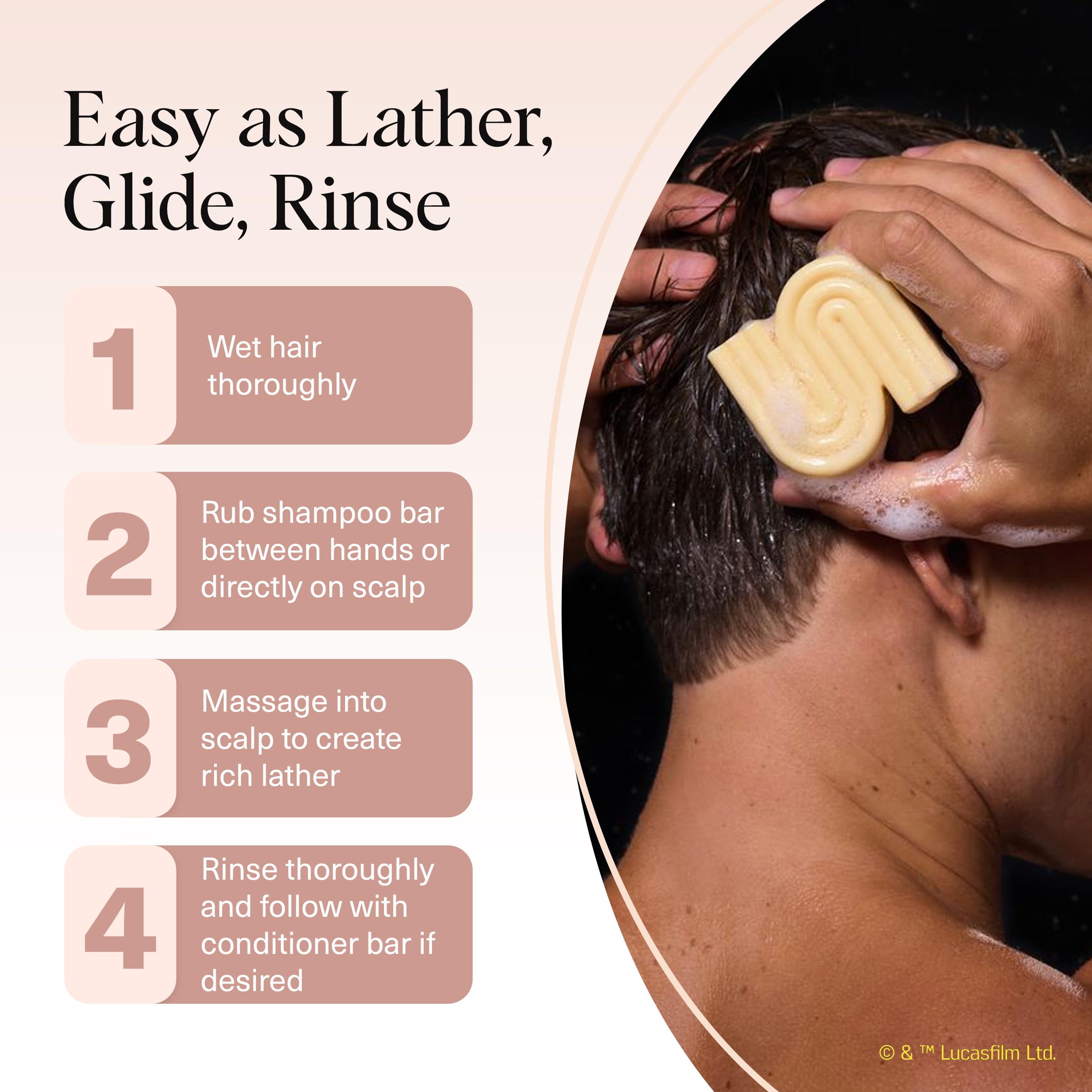 Shampoo bar lather test demonstrates quick cleansing suitable for daily use.