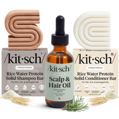 Kitsch Rice Water Shampoo Bar packaging emphasizes travel-friendly, plastic-free design.