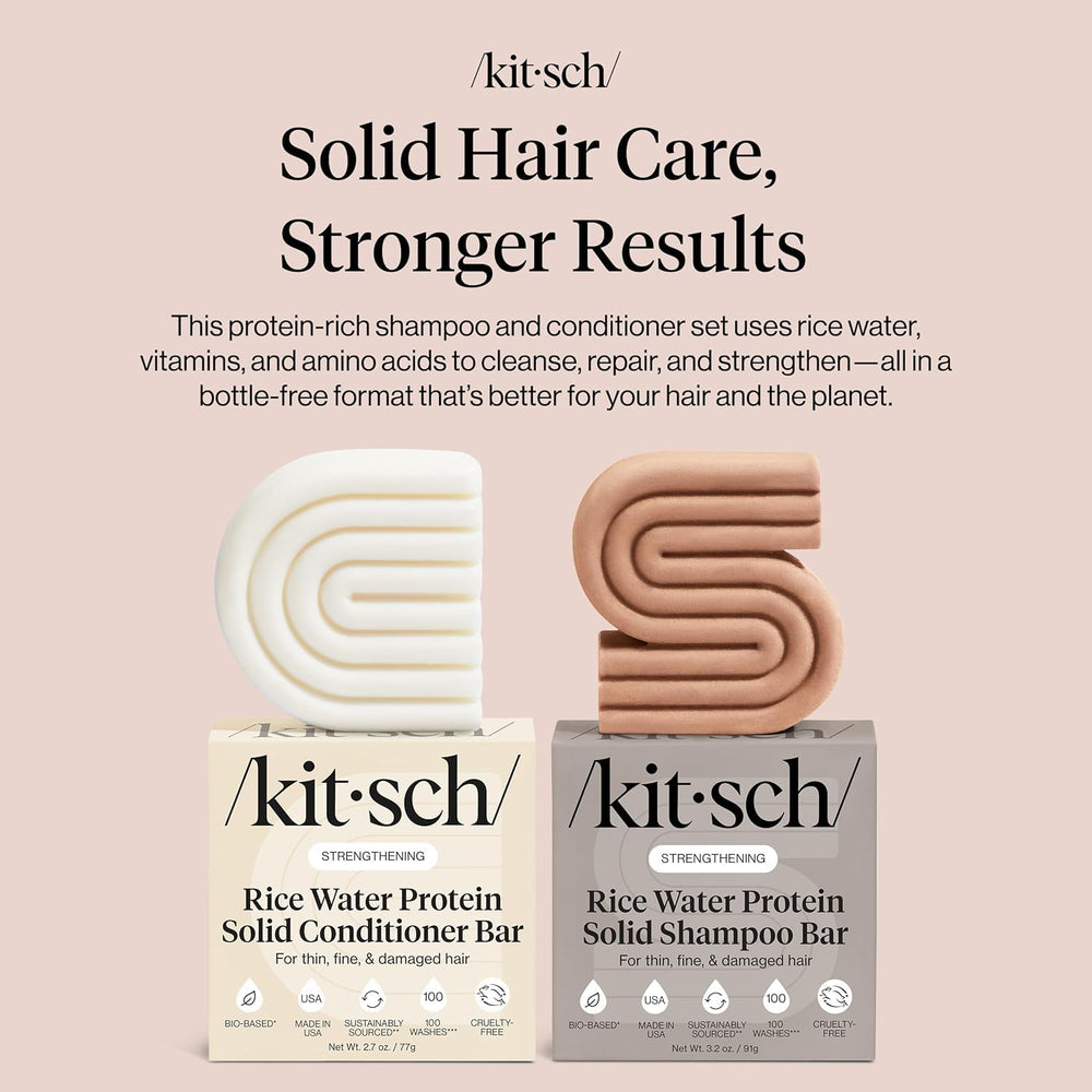 Kitsch solid bars two-pack on display emphasizes plastic-free, USA-made care.