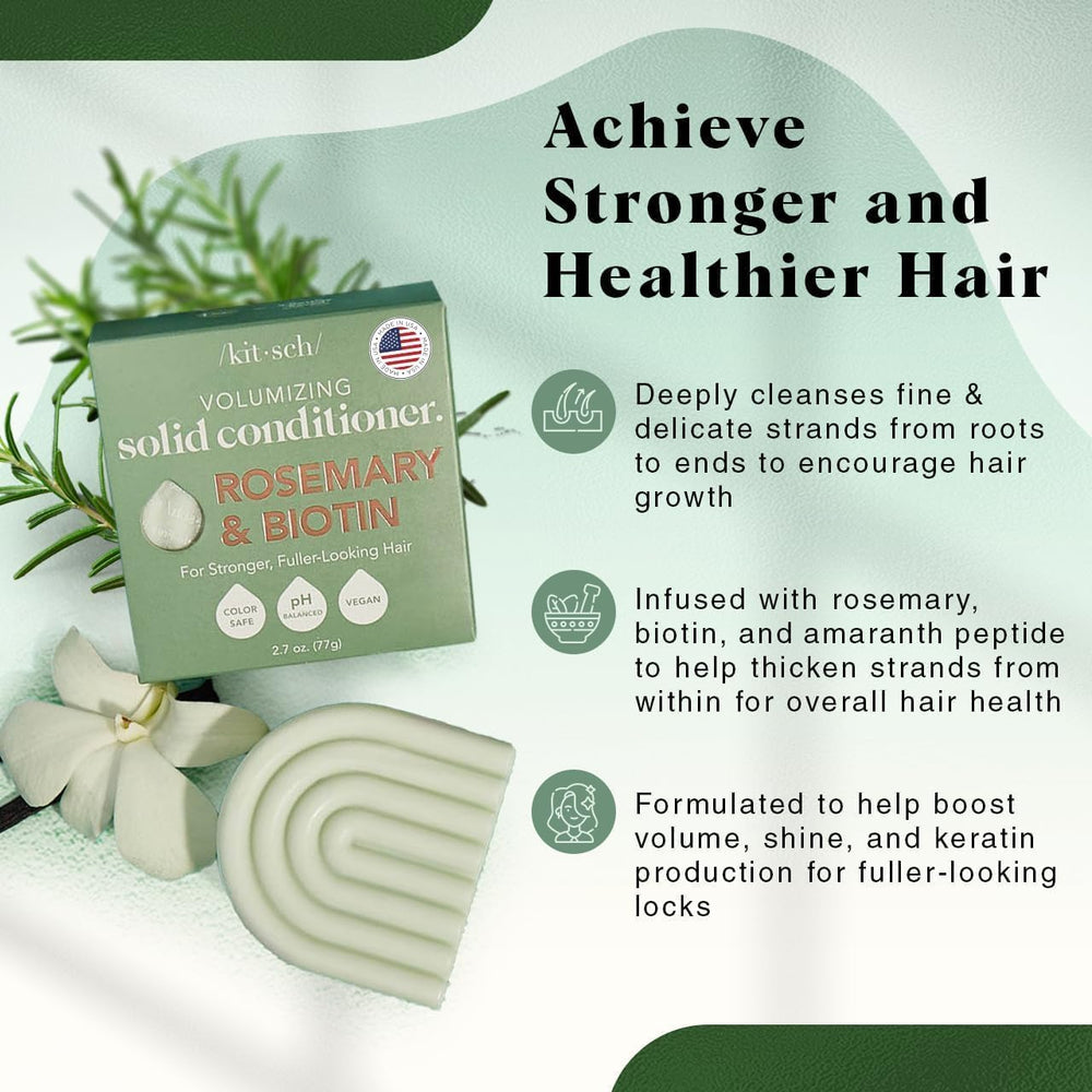 Kitsch Rosemary & Biotin Conditioner Bar on hair delivers lightweight grooming and shine.