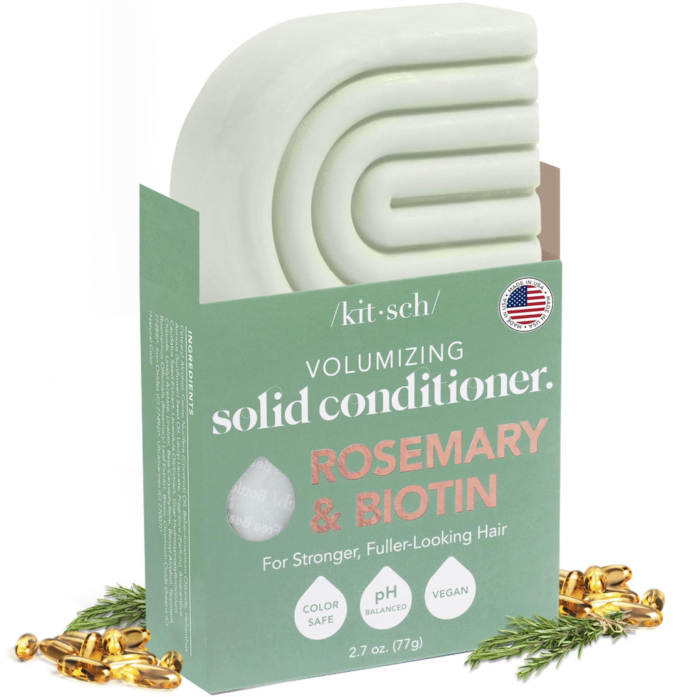 Kitsch Rosemary & Biotin Conditioner Bar packaging showcases eco-friendly, zero-waste design.
