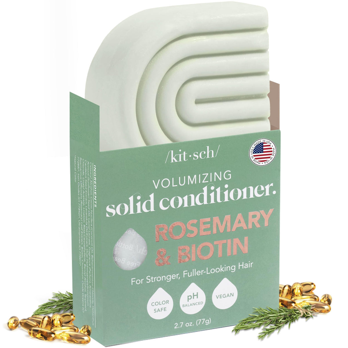 Kitsch Rosemary & Biotin Conditioner Bar packaging showcases eco-friendly, zero-waste design.
