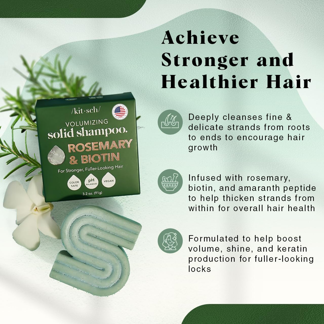 Kitsch Rosemary & Biotin Shampoo Bar on hands ready to lather for a refreshing cleanse.