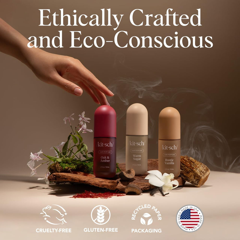 Kitsch Rustic Vanilla cedar-tonka label emphasizes earthy, comforting notes.
