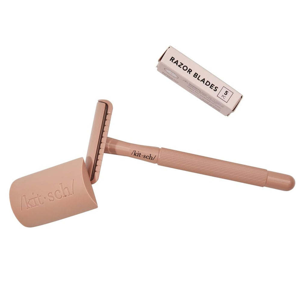 Kitsch safety-razor-kit includes blades and cap for a complete setup