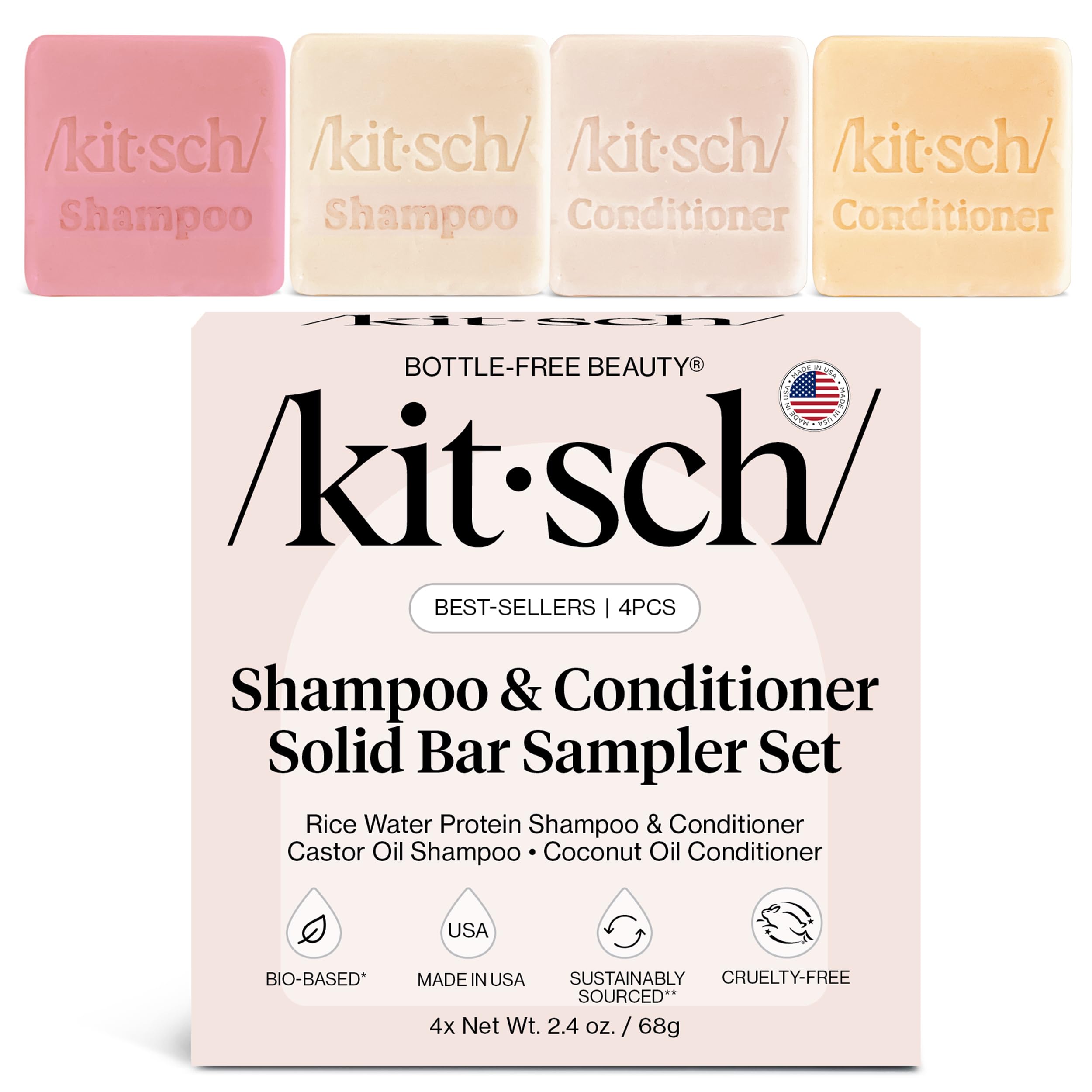 Kitsch rice water shampoo bar shows improved softness and shine for hair.