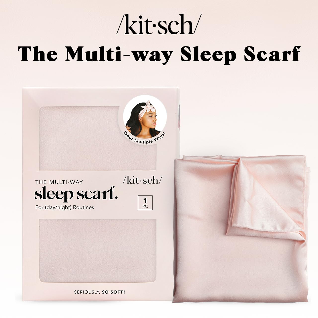 Kitsch satin head scarf blush daytime-look for casual chic.