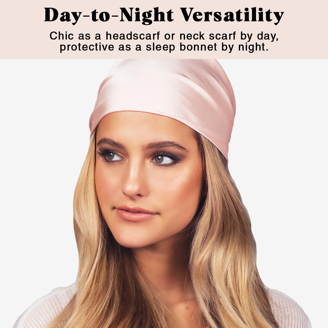Kitsch satin head scarf blush pairs with leave-in conditioner.