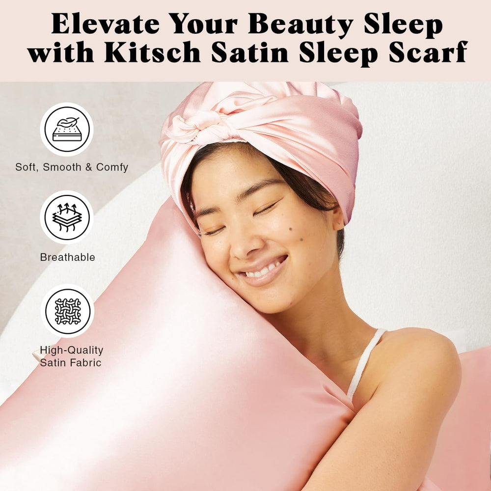 Kitsch satin head scarf blush morning look prevents frizz.