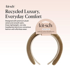Kitsch satin headband camel close-up shows smooth, lightweight wear for all-day styling.