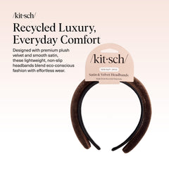 Kitsch satin headband chocolate close-up highlights smooth sheen and lightweight comfort.