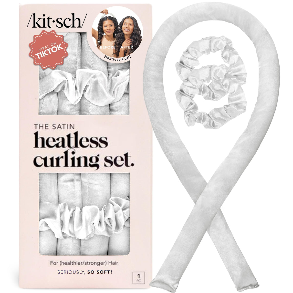 Kitsch satin heatless curler rod close-up for silky overnight curls