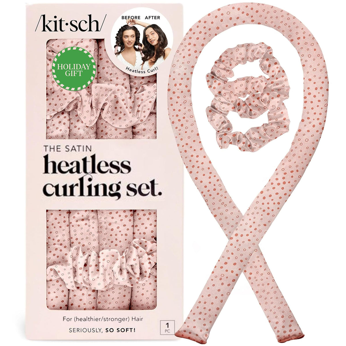 Kitsch satin heatless curling set 34-inch rod ready for overnight frizz-free curls.