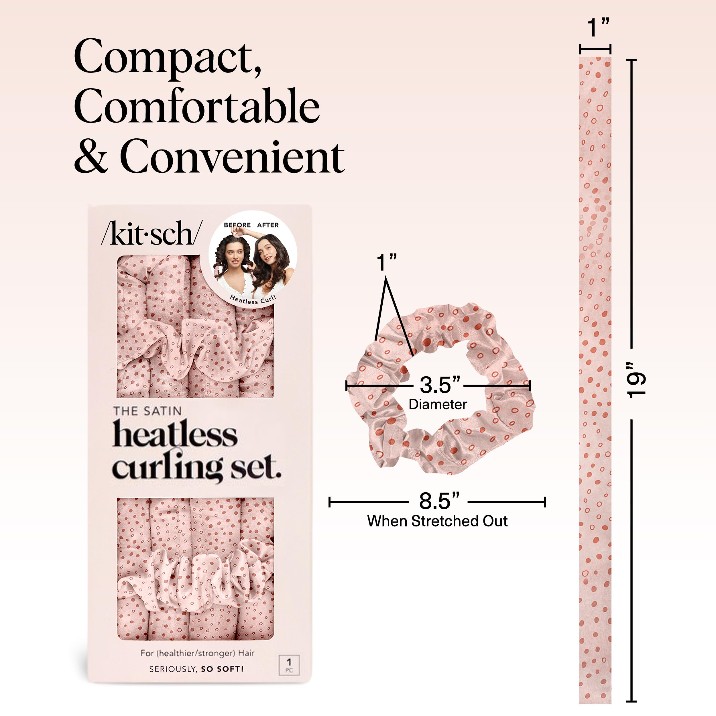 Kitsch satin curling set in travel pouch ideal for on-the-go styling.