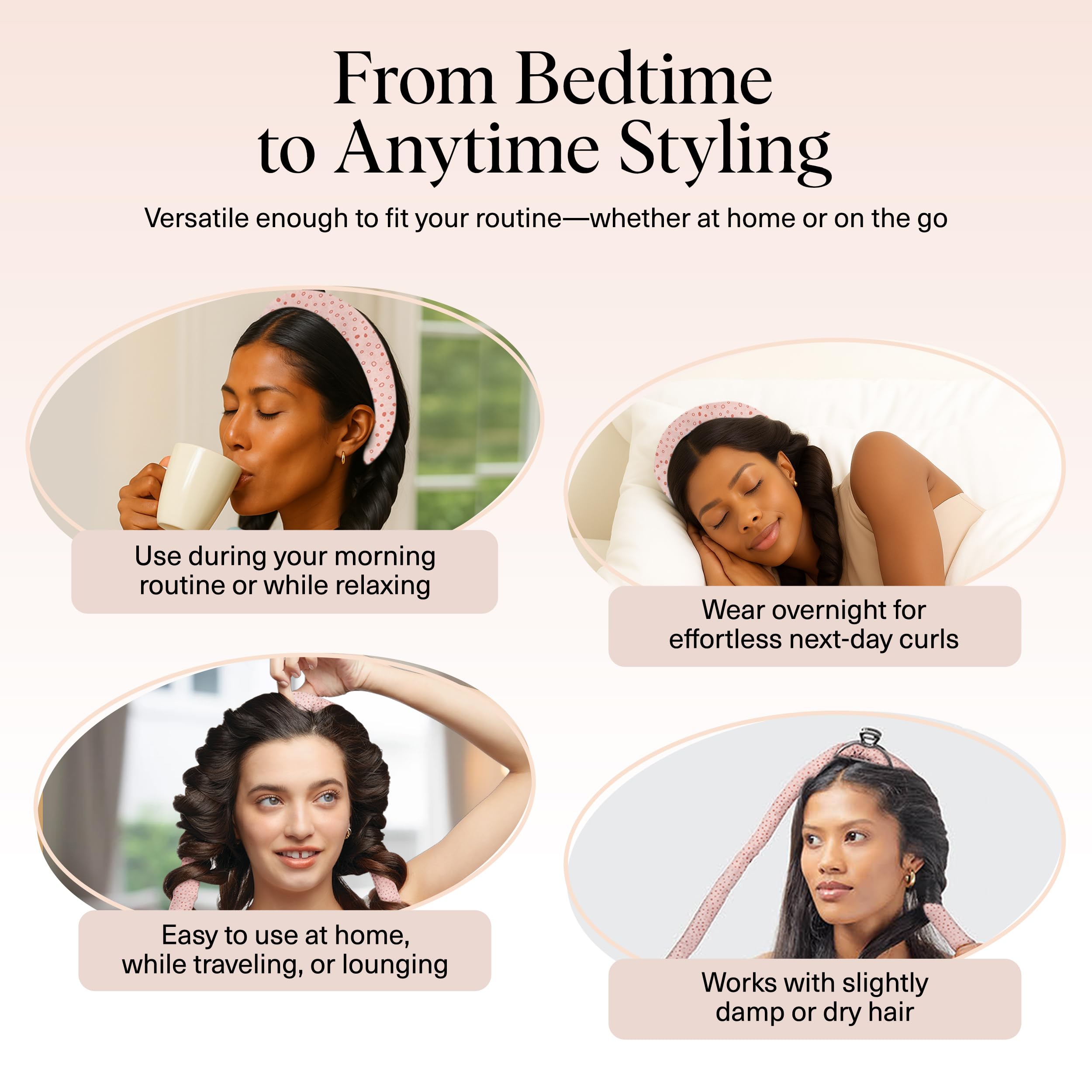 Kitsch satin curling set on nightstand ready for easy bedtime routine.