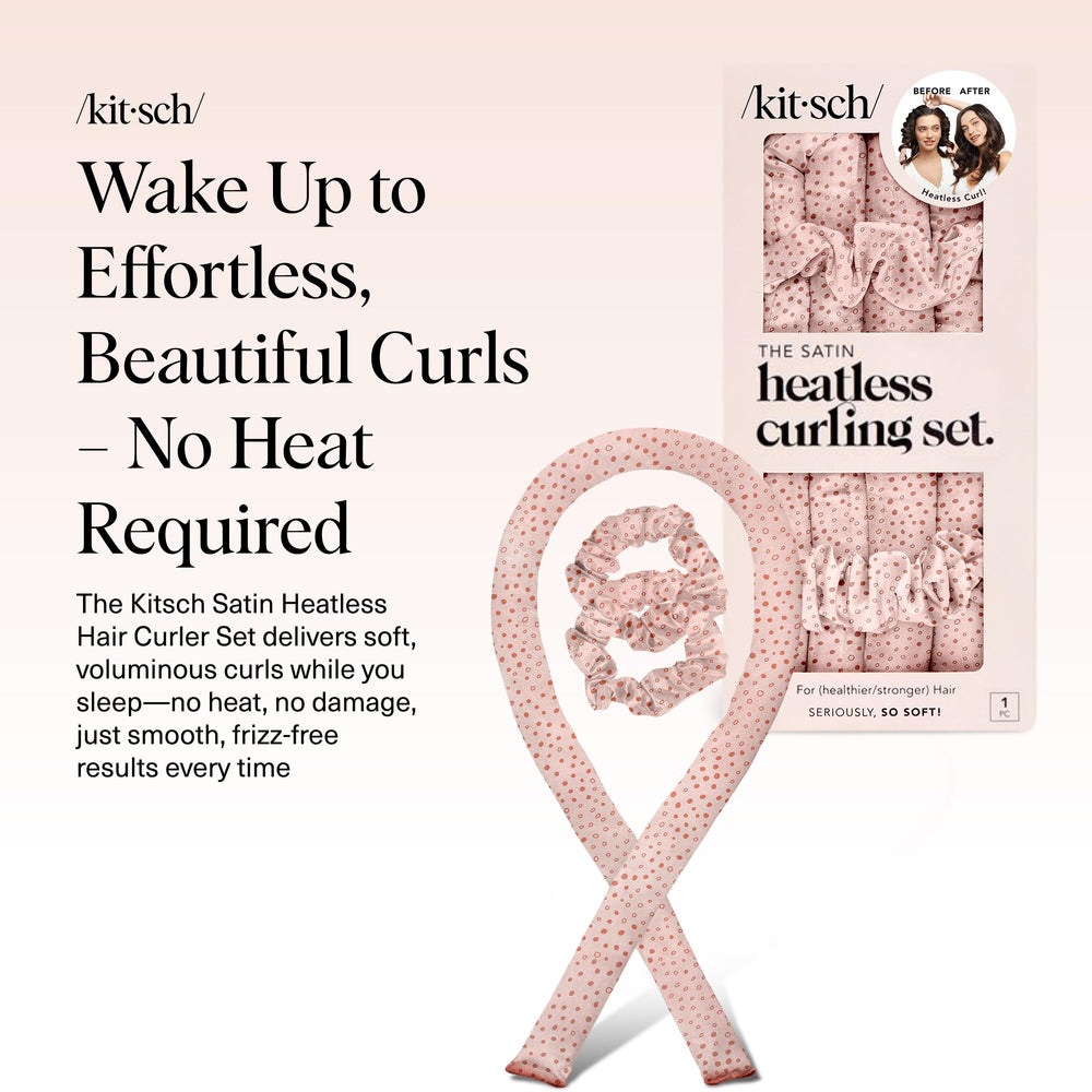 Kitsch satin heatless curling set scrunchies pair provide gentle hold for secure styling.