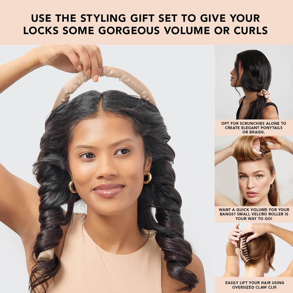 Kitsch satin heatless hair curler claw clip anchors sections securely.