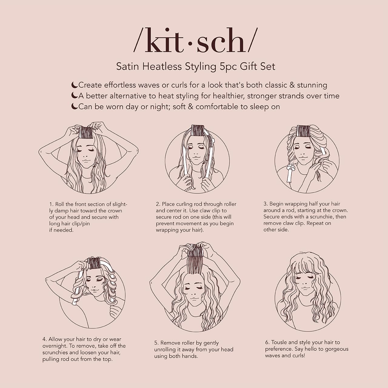 Kitsch satin heatless hair curler gift set packaging ideal for gifting.