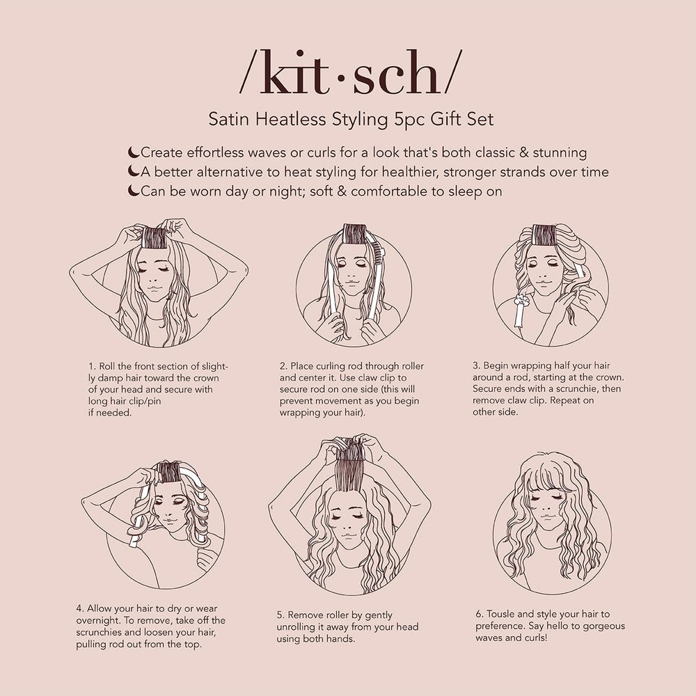 Kitsch satin heatless hair curler gift set packaging ideal for gifting.