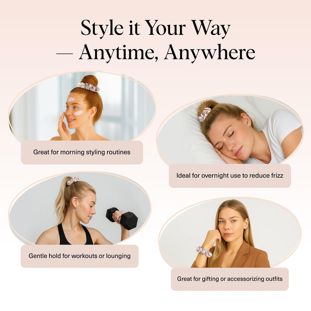 Kitsch satin scrunchies at bedtime promoting smooth morning hair