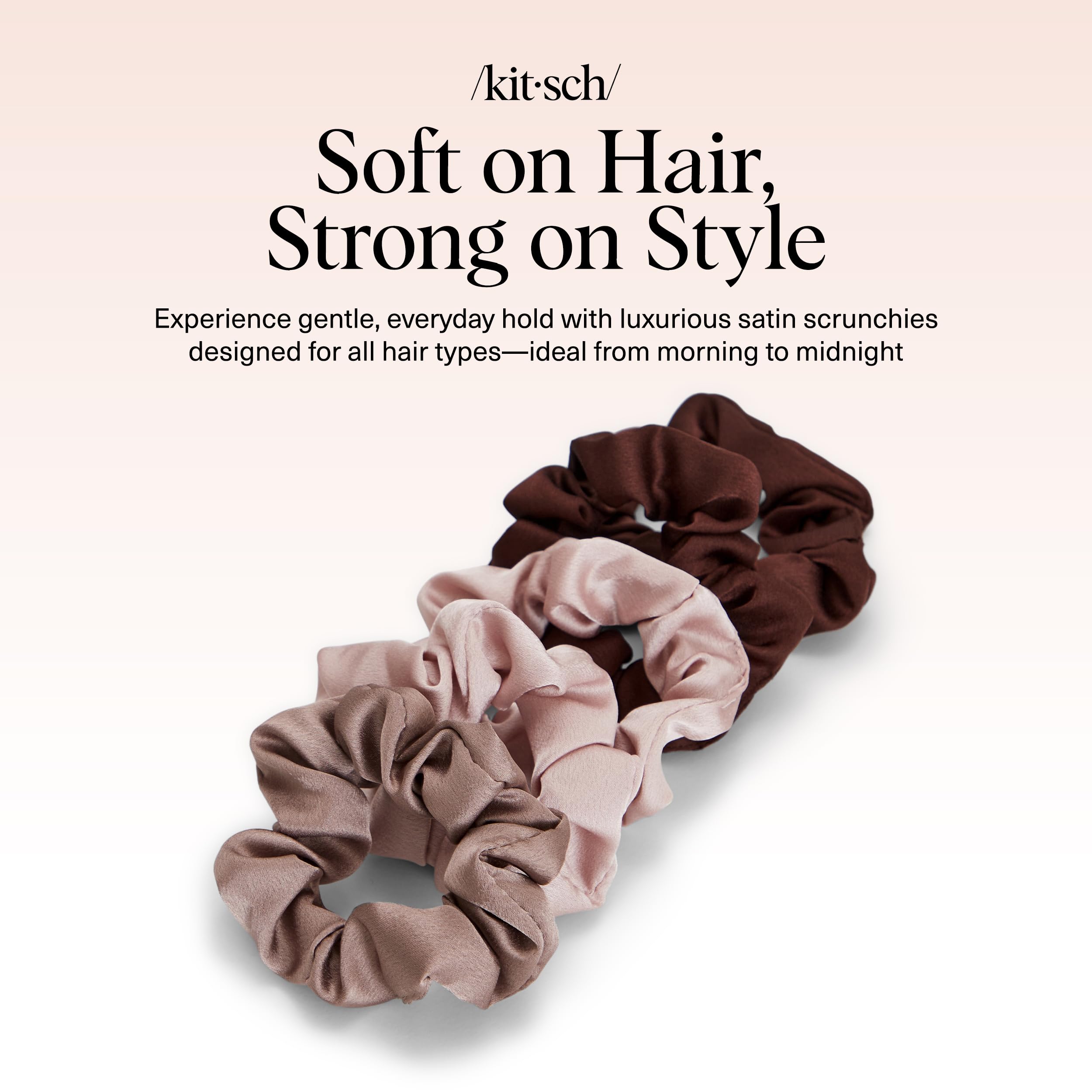 Kitsch satin scrunchies Cameo multi-pack; ready for many hairstyles.