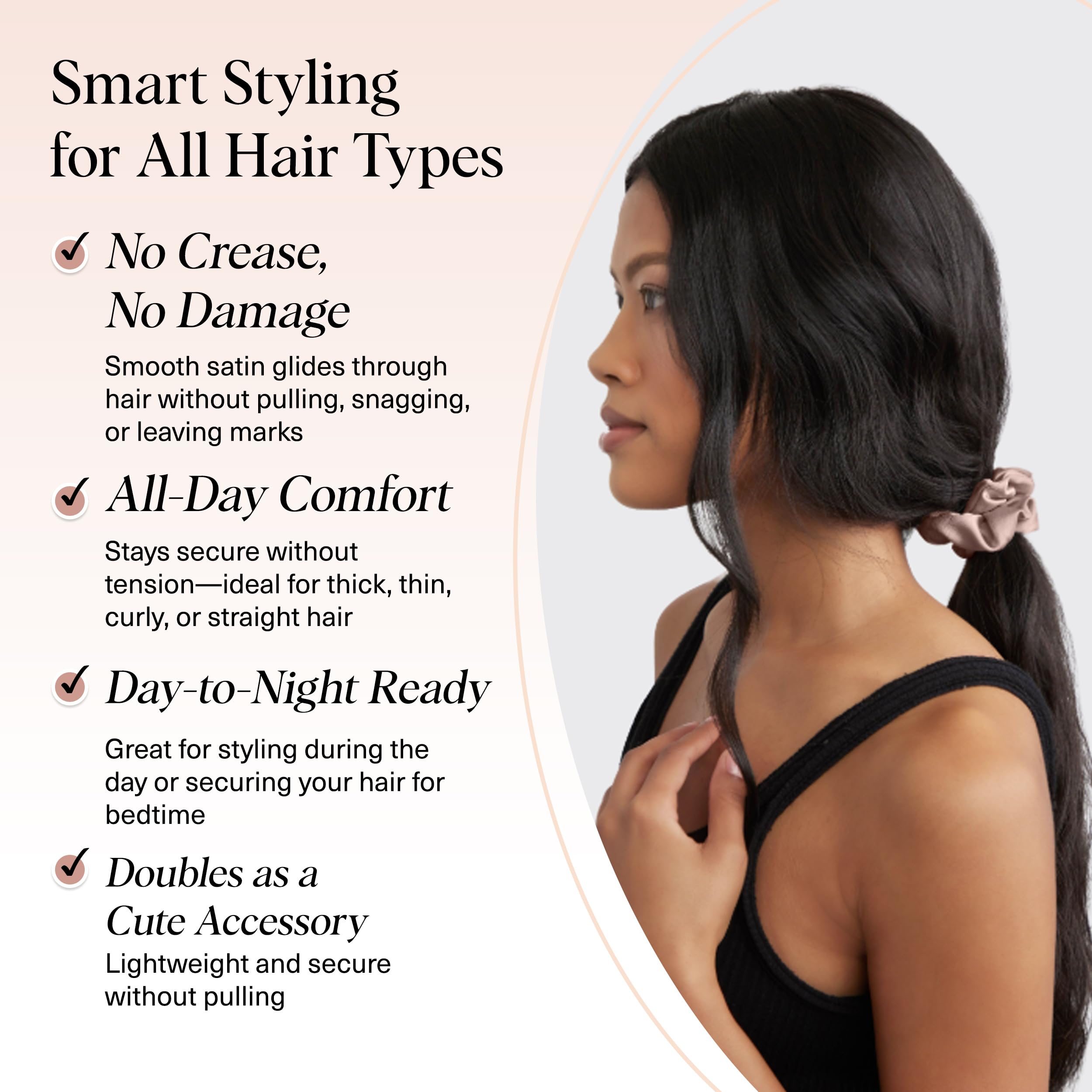Kitsch satin scrunchies Cameo ponytail; secure hold, frizz-free styling.