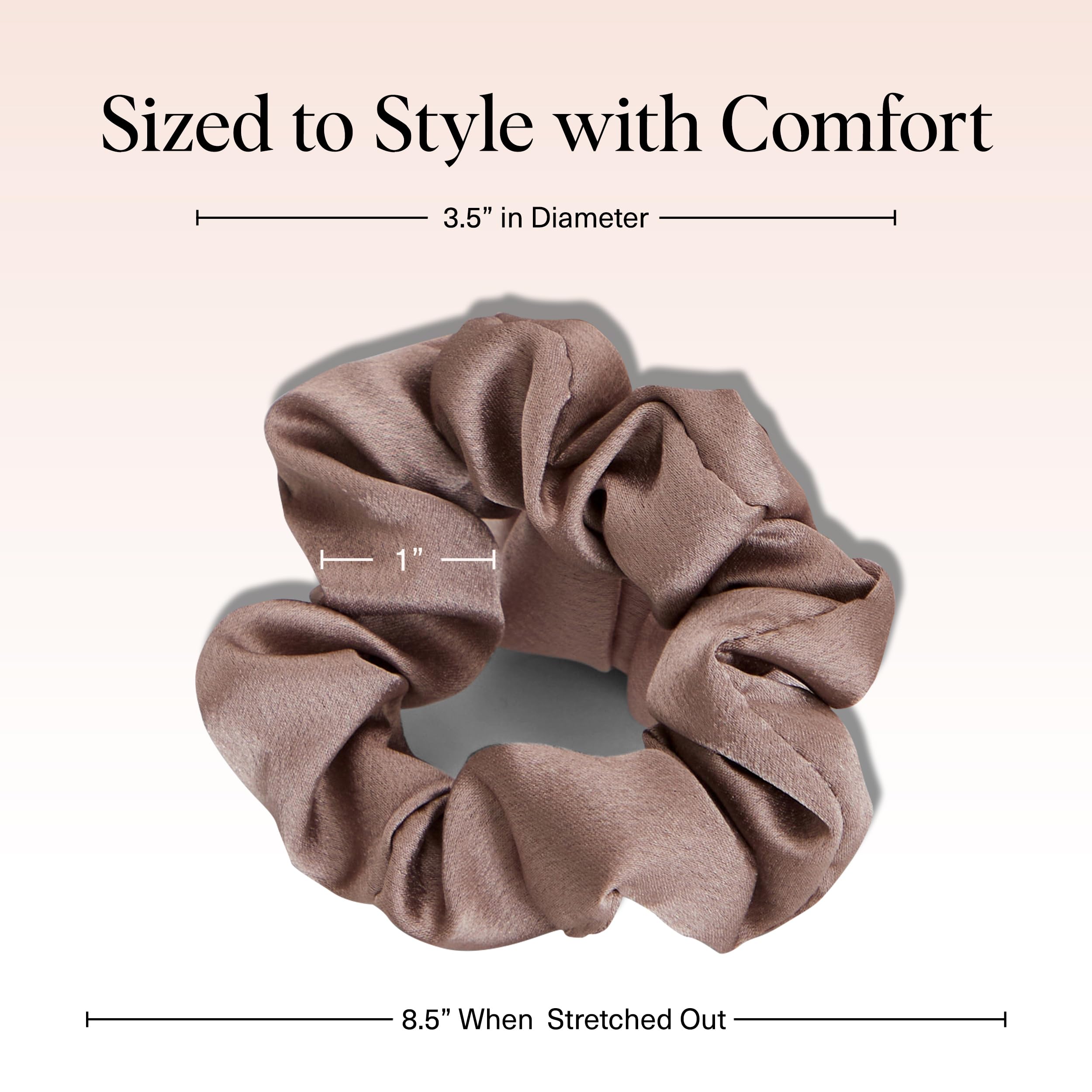 Kitsch satin scrunchies Cameo texture closeup; ultra-smooth to prevent snagging.