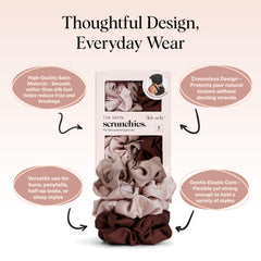 Kitsch satin scrunchies Cameo on wrist; comfortable all-day accessory.